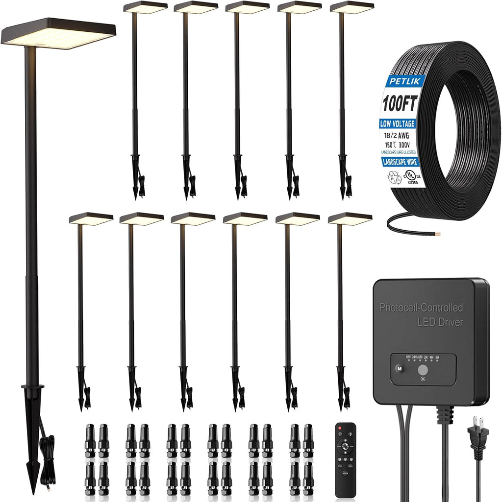 Low Voltage Landscape Lighting, All-in-one 6W LED Outdoor Pathway Lights Kit with Transformer and UL Listed Wire 5CCT IP66 Waterproof Landscape Lights for Walkway Garden Yard Patio(12 Pack)