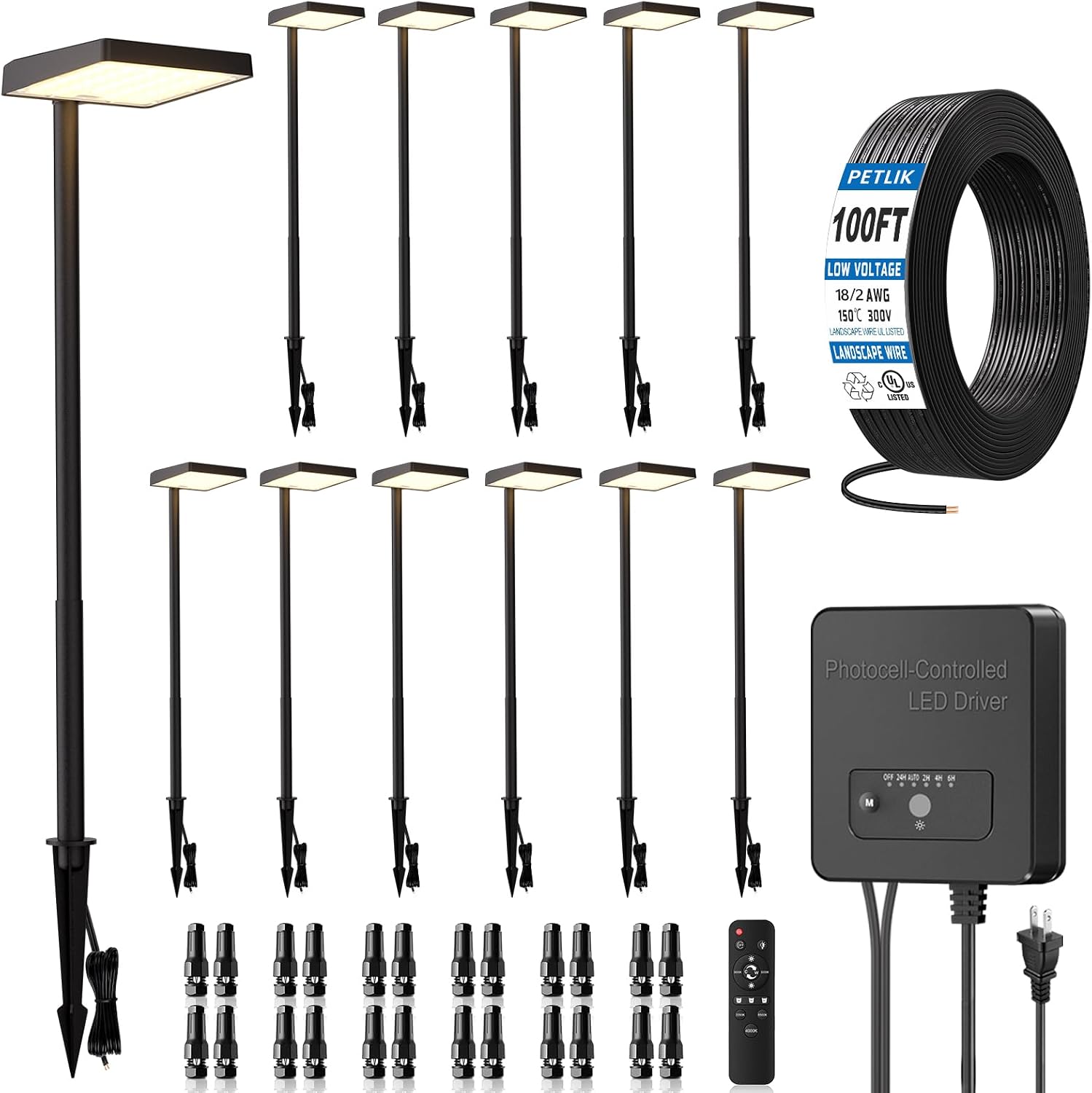 Low Voltage Landscape Lighting, All-in-one 6W LED Outdoor Pathway Lights Kit with Transformer and UL Listed Wire 5CCT IP66 Waterproof Landscape Lights for Walkway Garden Yard Patio(12 Pack)