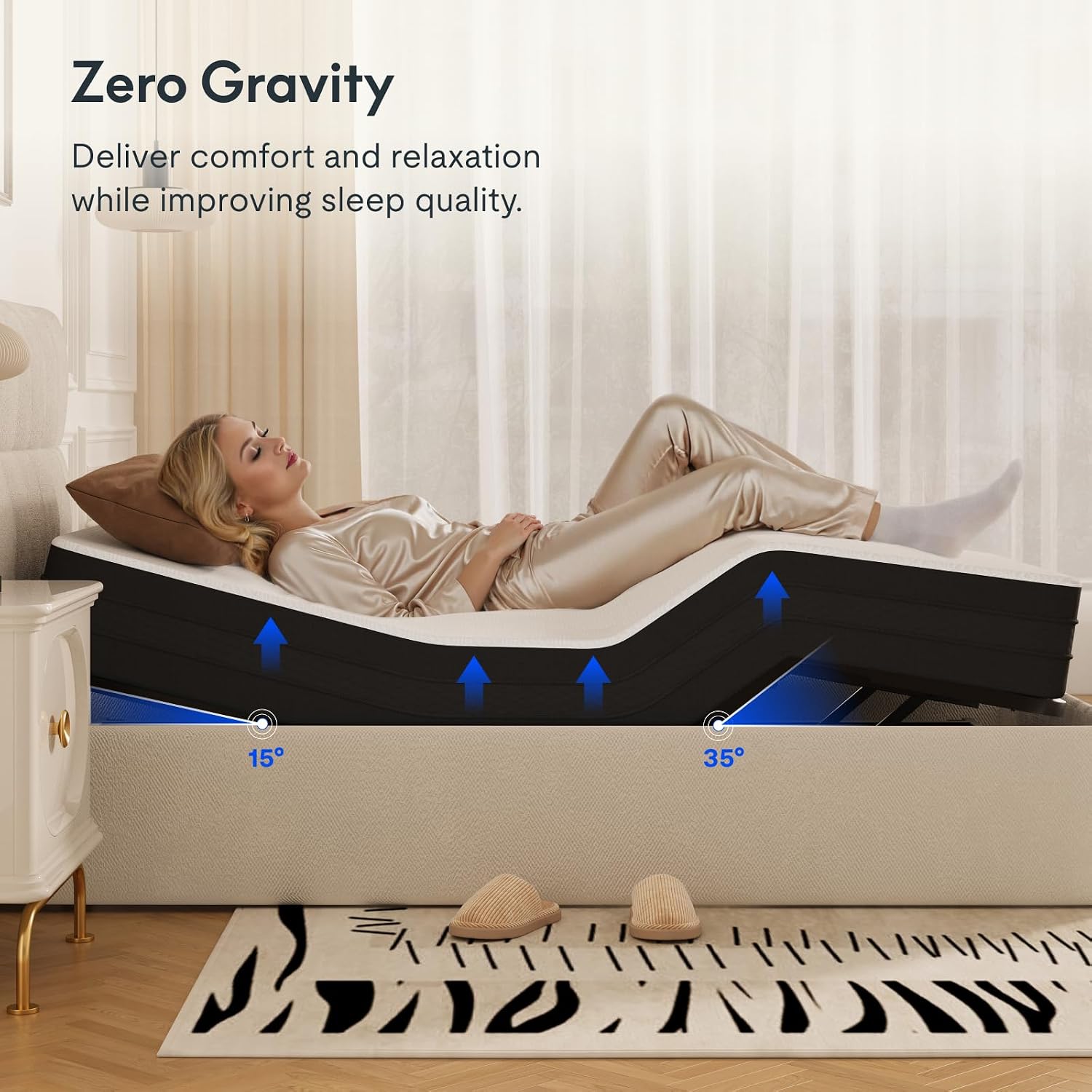 FLEXISPOT Split King Adjustable Bed Frame with 12' Gel Memory Foam Mattress – Zero Gravity & Soothing Massage, Medium-Firm Support, Bamboo Viscose Cover, 750 lbs Capacity