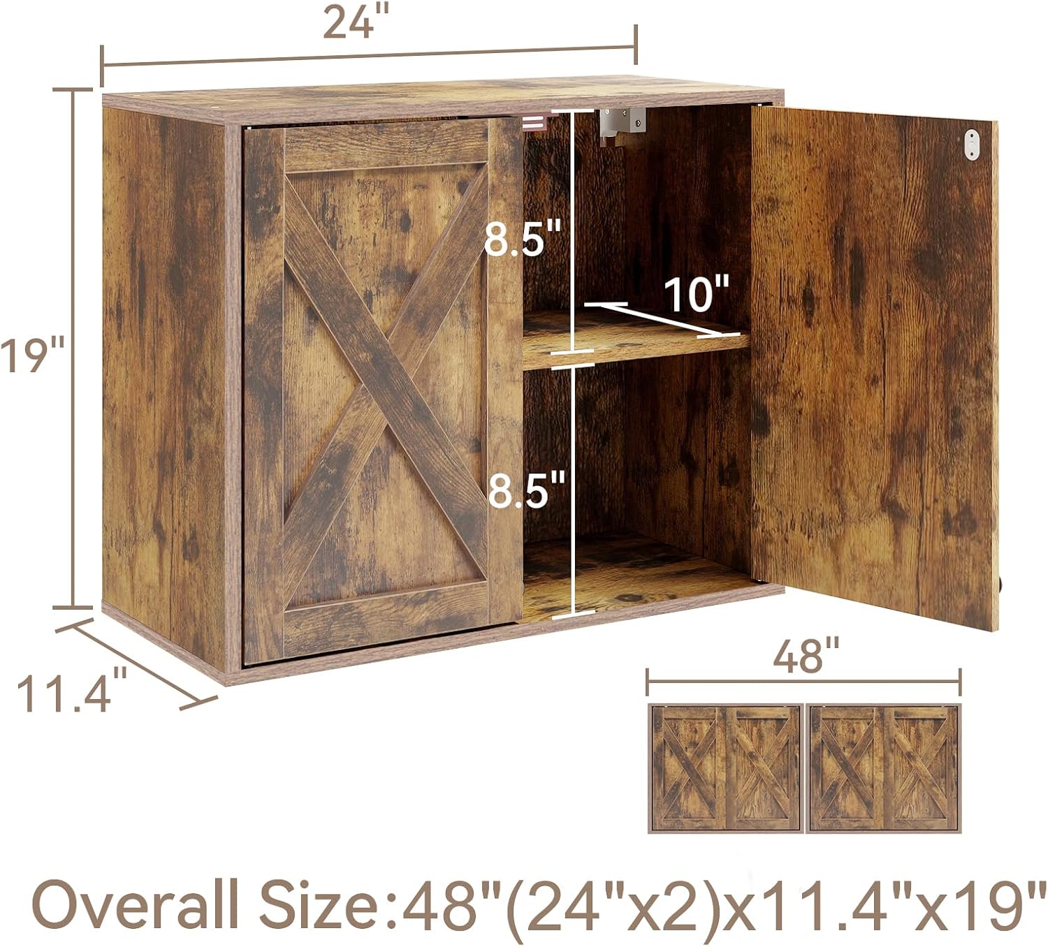 YOURLITE Laundry Cabinet, Medicine Cabinet, Bathroom Kitchen Storage Wall Mounted Farmhouse Organizer with Shelves Over Toilet, One Set of 2 Pieces X 24'