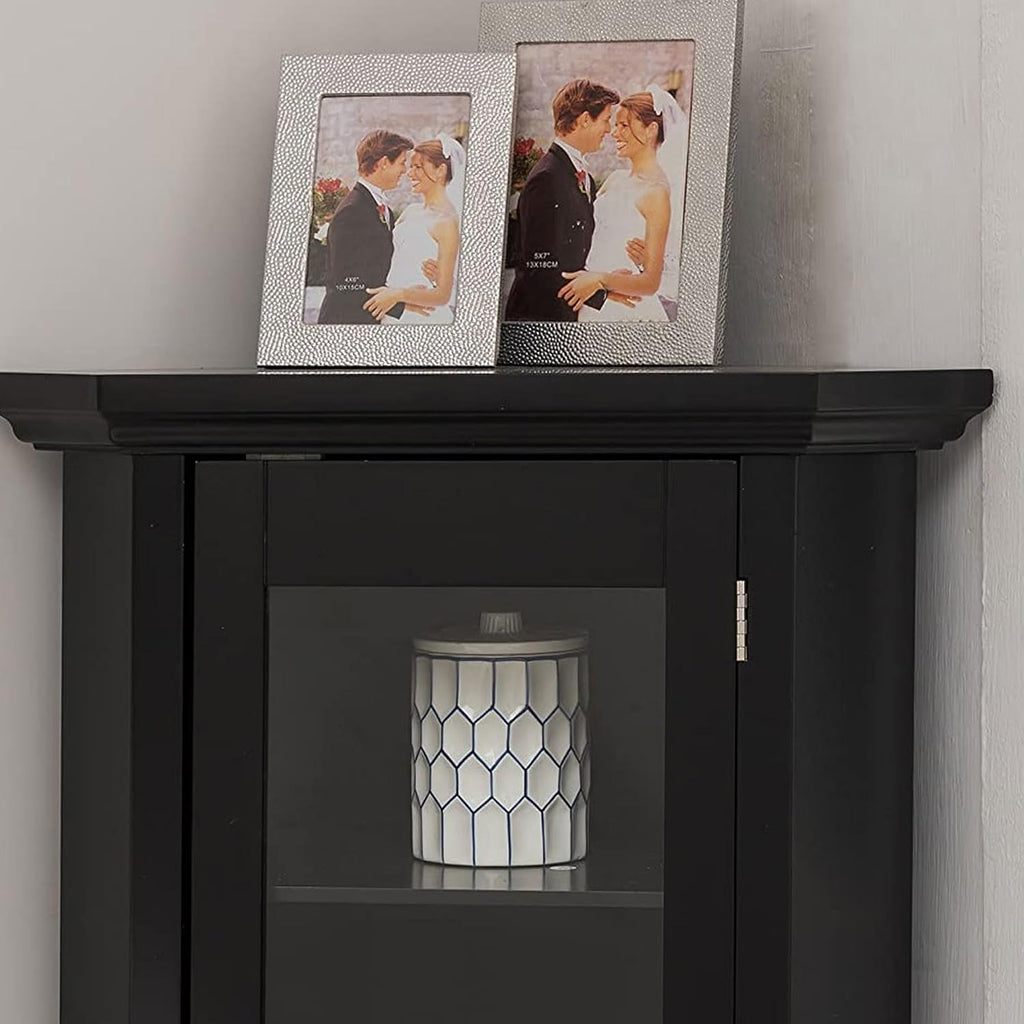 Kings Brand Furniture - Corner Curio Storage Cabinet with Glass Door, Black Finish