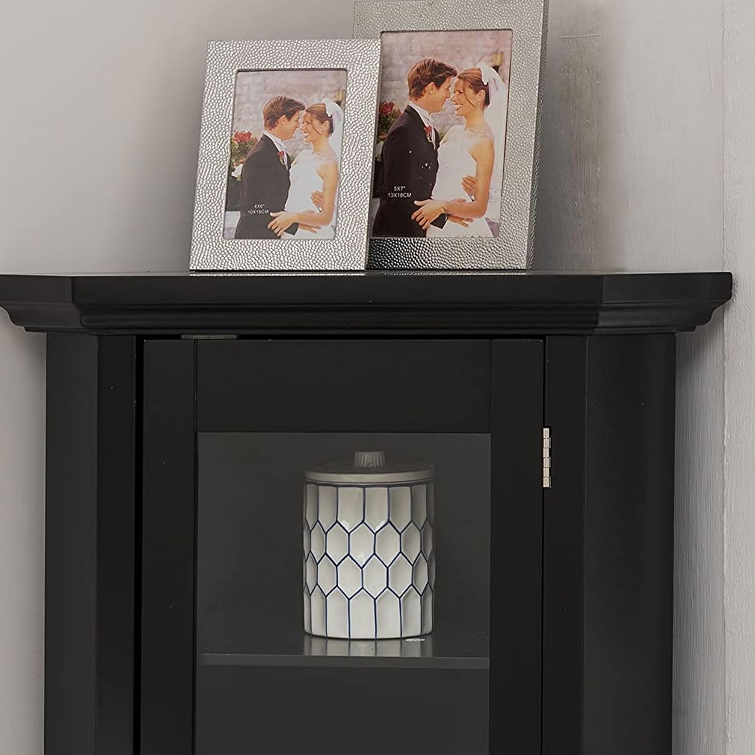 Kings Brand Furniture - Corner Curio Storage Cabinet with Glass Door, Black Finish