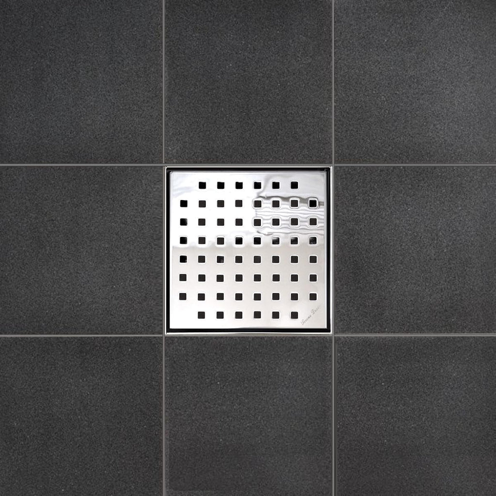 Serene Square Shower Drains - Traditional Square Design 6 Inch- stainless steel Luxurious line by Serene Steam include Rubber fitting (Polished Chrome)