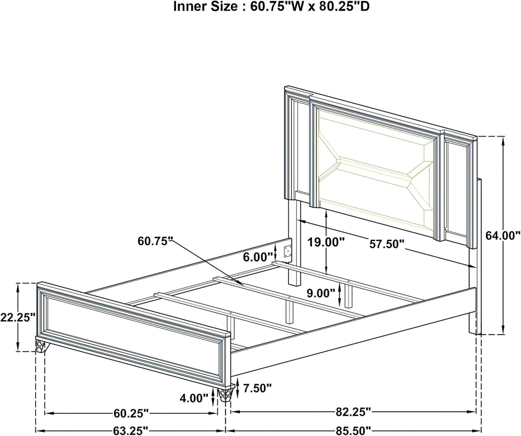 Coaster Home Furnishings Marmore Contemporary 4-Piece Bedroom Set Boucle Upholstered Queen Size LED Panel Bed Frame 64-inch Headboard White 224961Q-S4