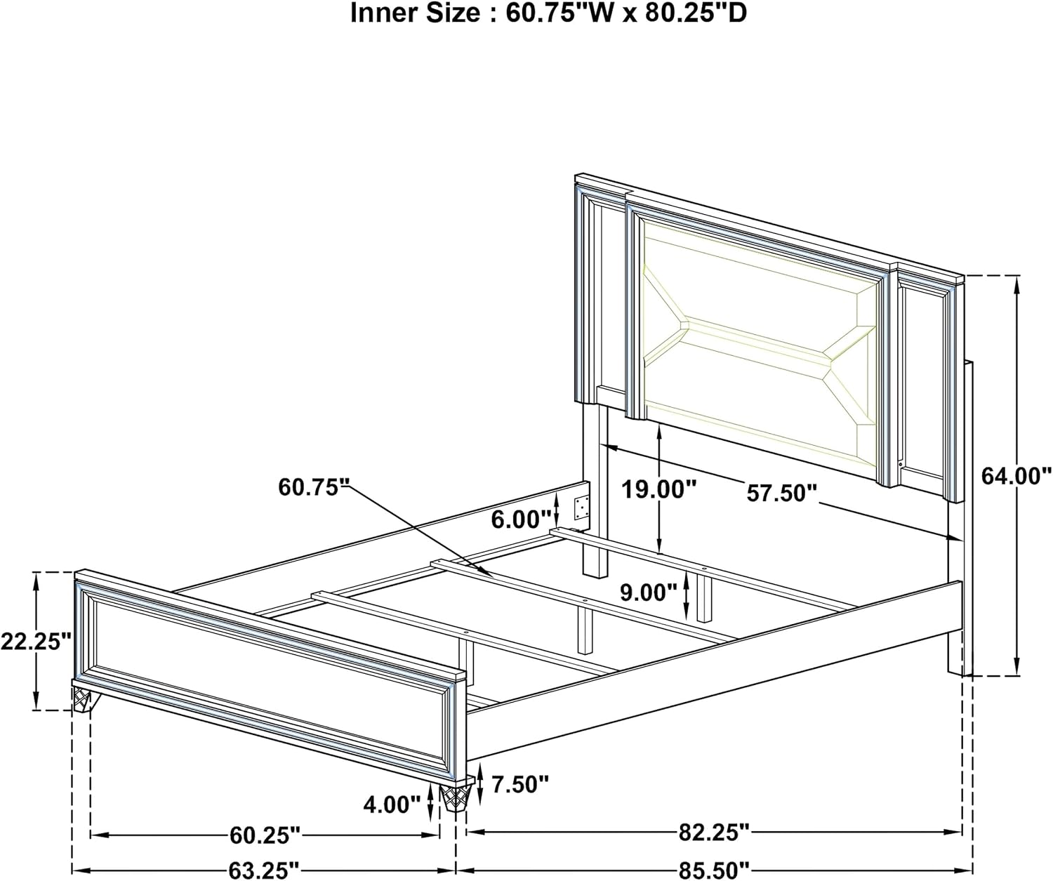 Coaster Home Furnishings Marmore Contemporary 4-Piece Bedroom Set Boucle Upholstered Queen Size LED Panel Bed Frame 64-inch Headboard White 224961Q-S4