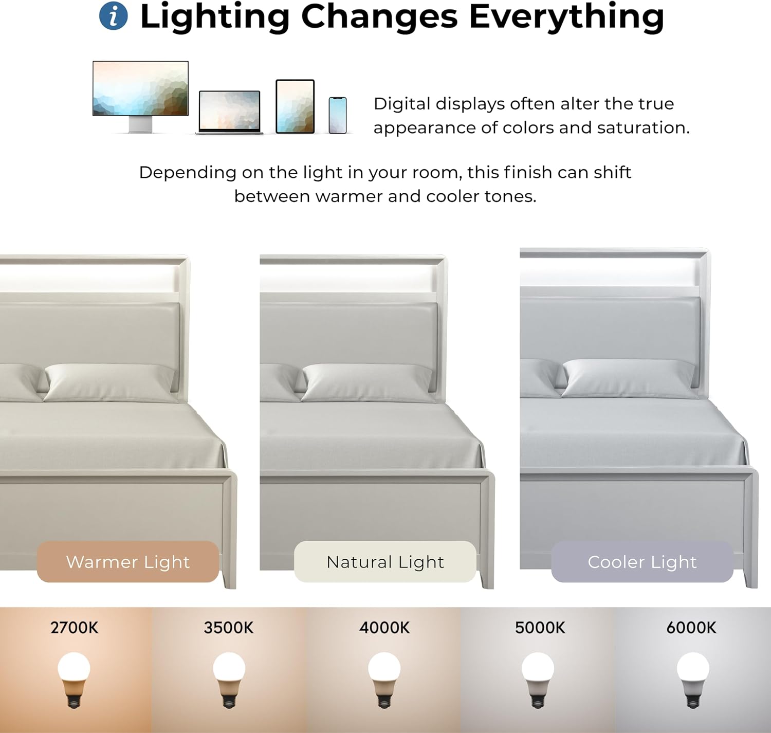 Furniture of America Standin Modern Solid Wood 5-Piece Bedroom Set with LED on Bookcase Headboard, USB-A and USB-C on Both Sides, Brushed Nickel Finish, Box Spring Needed, Full, Champagne