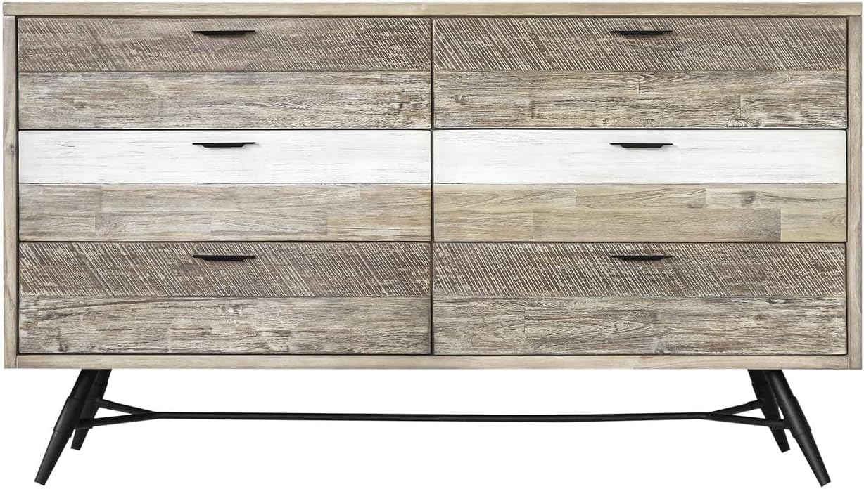 Armen Living Bridges 4 Piece Queen Bedroom Set in Two-Tone Acacia Wood, Natural