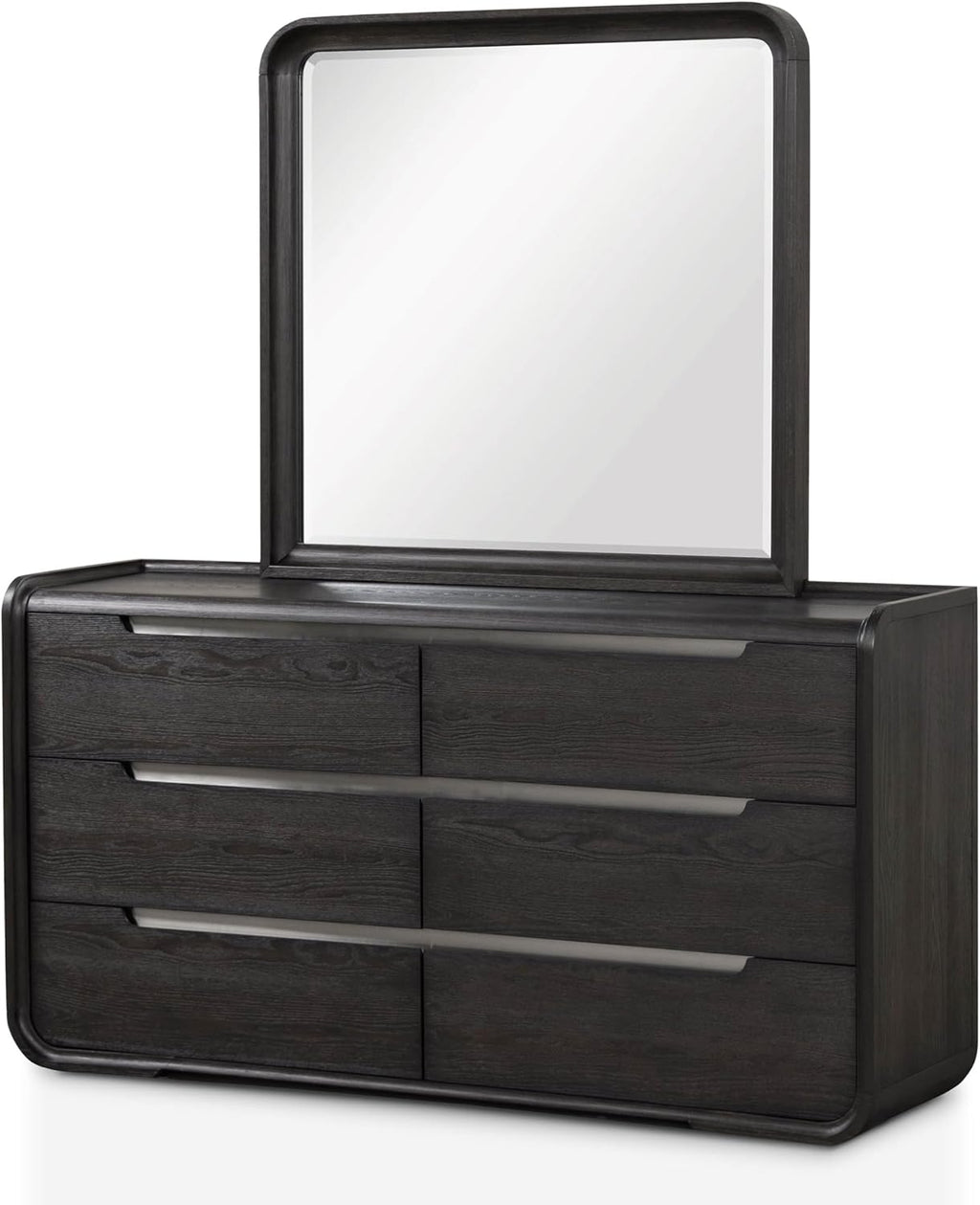 Furniture of America Teada Modern Solid Wood 5-Piece Bedroom Set with Padded Curved Headboard, Oval Nightstand, Felt-Lined Top and UV-Stained Lower Drawers, Box Spring Needed, King, Black