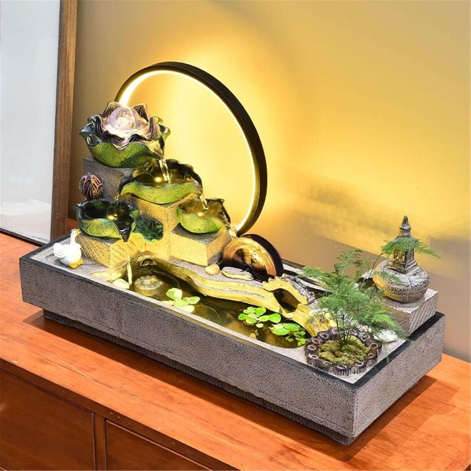 Tabletop Fountain Relaxation Waterfall Fountain Chinese-Style Water Fountains Fish Tanks Office Decor