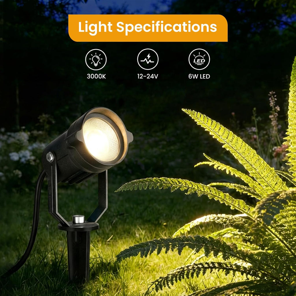 6W Landscape Lighting Kit, Low Voltage Landscape Lights with Transformer 100FT UL-Listed Wire & Connectors, 3000K Waterproof Outdoor Spot Lights for Yard House Tree 12V-24V 12Pack