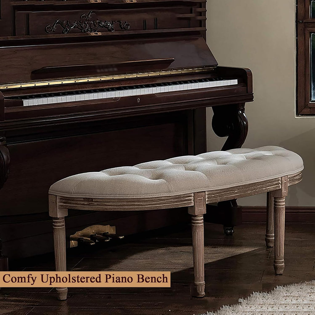 Solid Wood Vanity Bench,Moon Half Entryway Shoe Bench,Comfy Upholstered Piano Bench,Vintage Ottoman Bench,Home Decor Sofa Bench Bedroom Bench (27.56″W×13.78″D×18.5″H, Leather Orange)