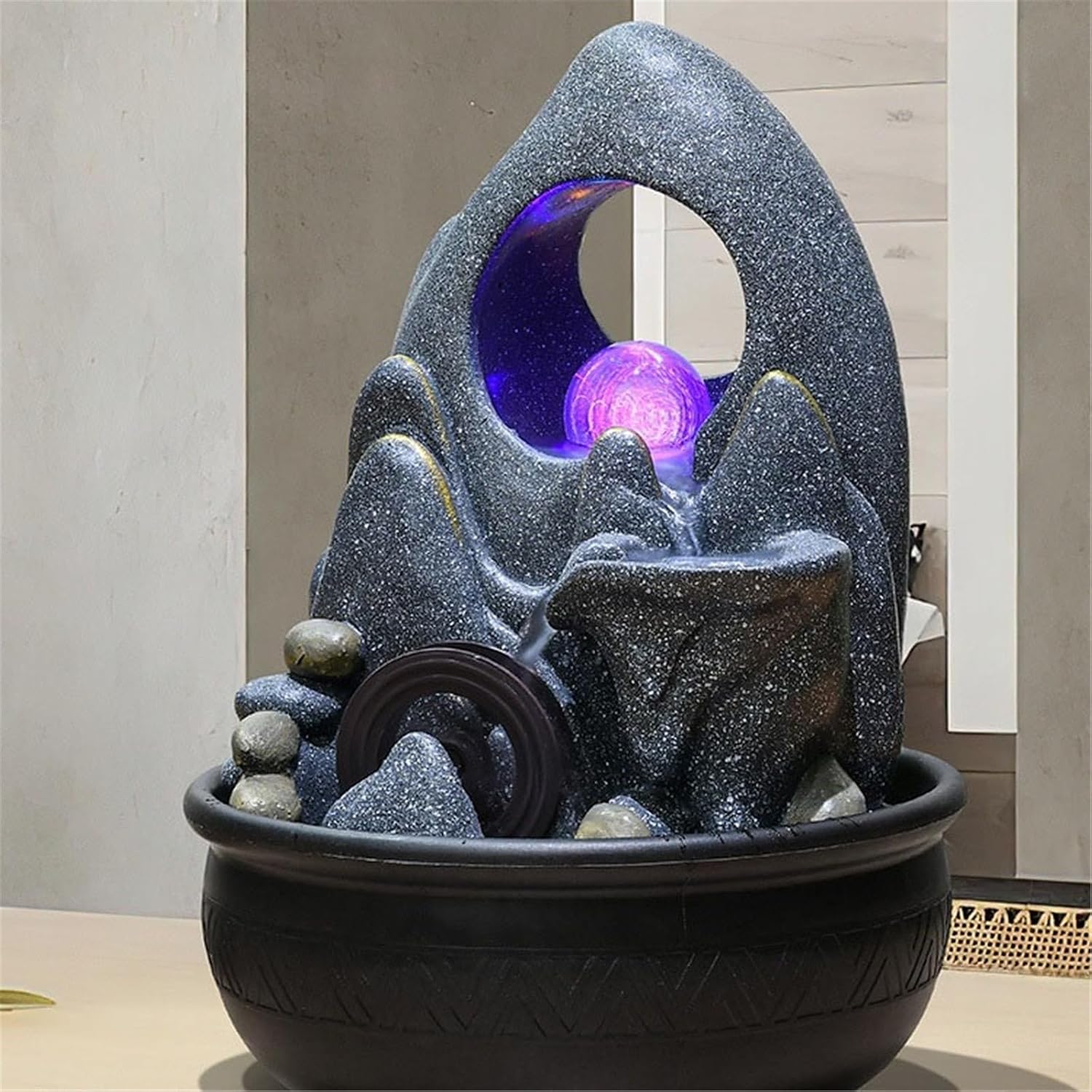 Tabletop Fountain Tabletop Water Fountain with Rolling Ball LED Light Feng Shui Tabletop Fountain for Home Office Decor