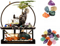 Desktop Ceramic Water Fountain Fish Tank - Adjustable Water Flow with LED Lights | Indoor Decoration Fortune Gifts+15 PCS Free Crystals (Style 2)