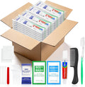 100 Sets Personal Hygiene Kit Bulk,10-IN-1 Green Individually Wrapped Disposable Travel Toothbrushes and Hotel Vanity Set Basic Toiletry Supplies for Homeless,Guests,Charity