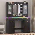 Wodeer Vanity Desk with Mirror and Lights, 43' Black Makeup Vanity Set with 5 Drawers & Glass Cabinets, Power Outlet, Adjustable LED Lights & Makeup Tray, Dressing Table for Women & Girls Bedroom
