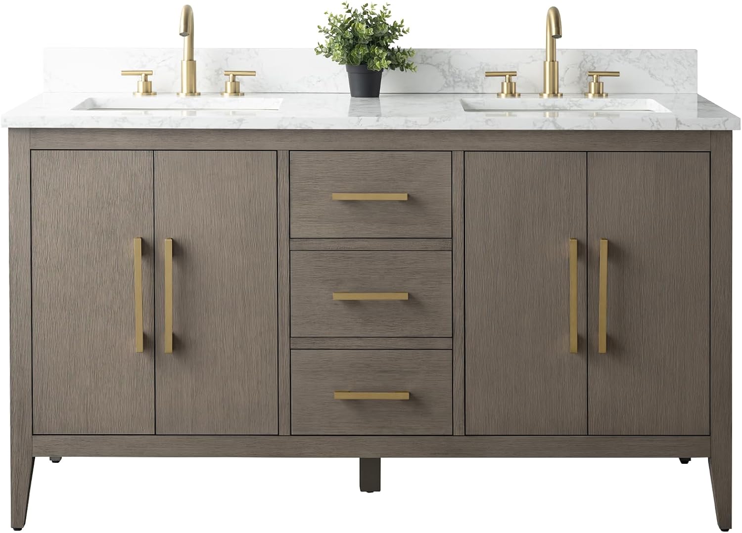 Vanity Art 60 inch Bathroom Vanity with Double Sink & Ceramic Top, Vanity Cabinet with Soft-Closing Doors, Drawers, Solid Wood Frame, Driftwood Gray, VA9060-DDG-GB1