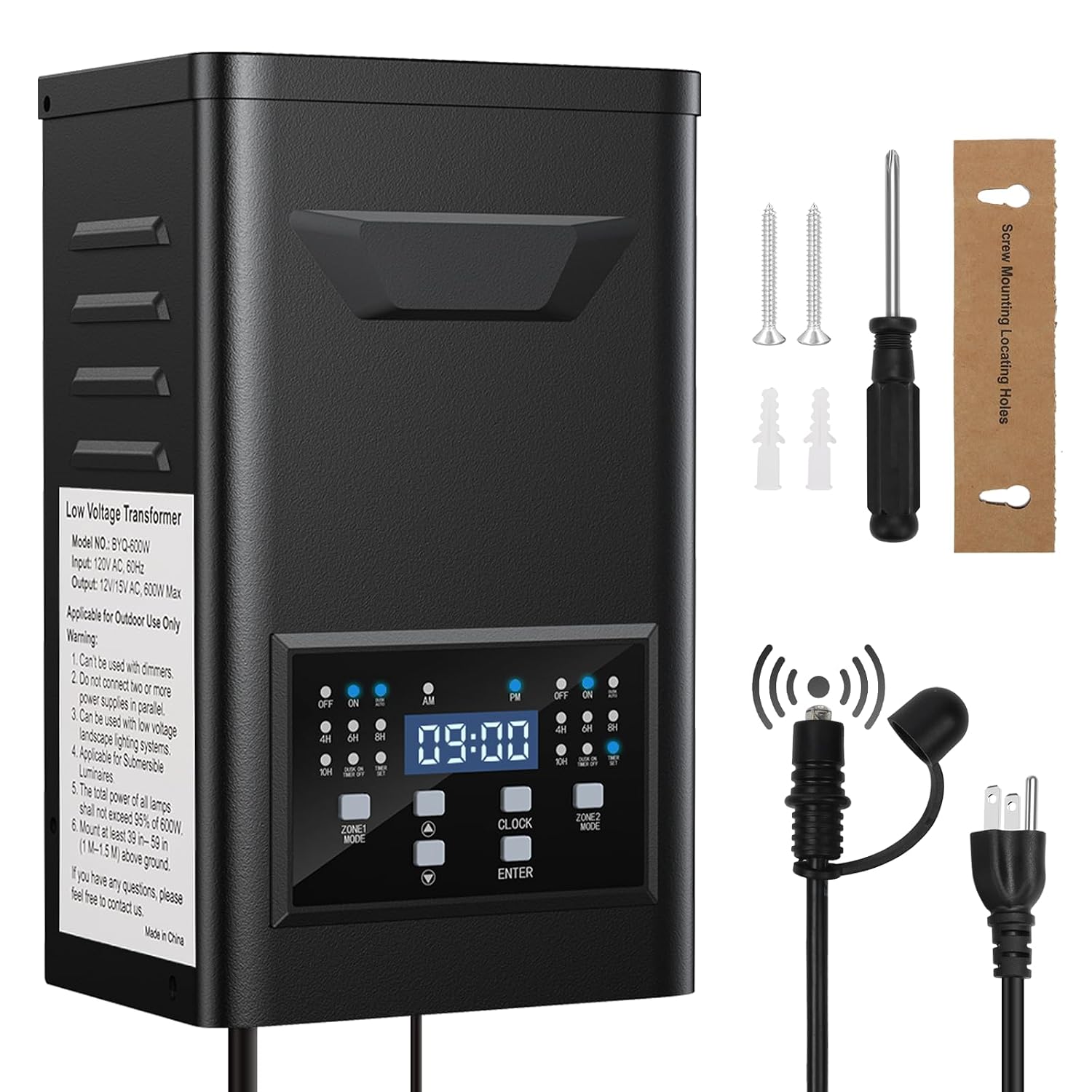 300W Low Voltage Landscape Transformer, 2 Zone Independent Timer & Photocell for Landscape Lighting, 120V to 12V/14VAC, Stainless Steel Weatherproof for Outdoor Landscape Lights,Yard, Garden