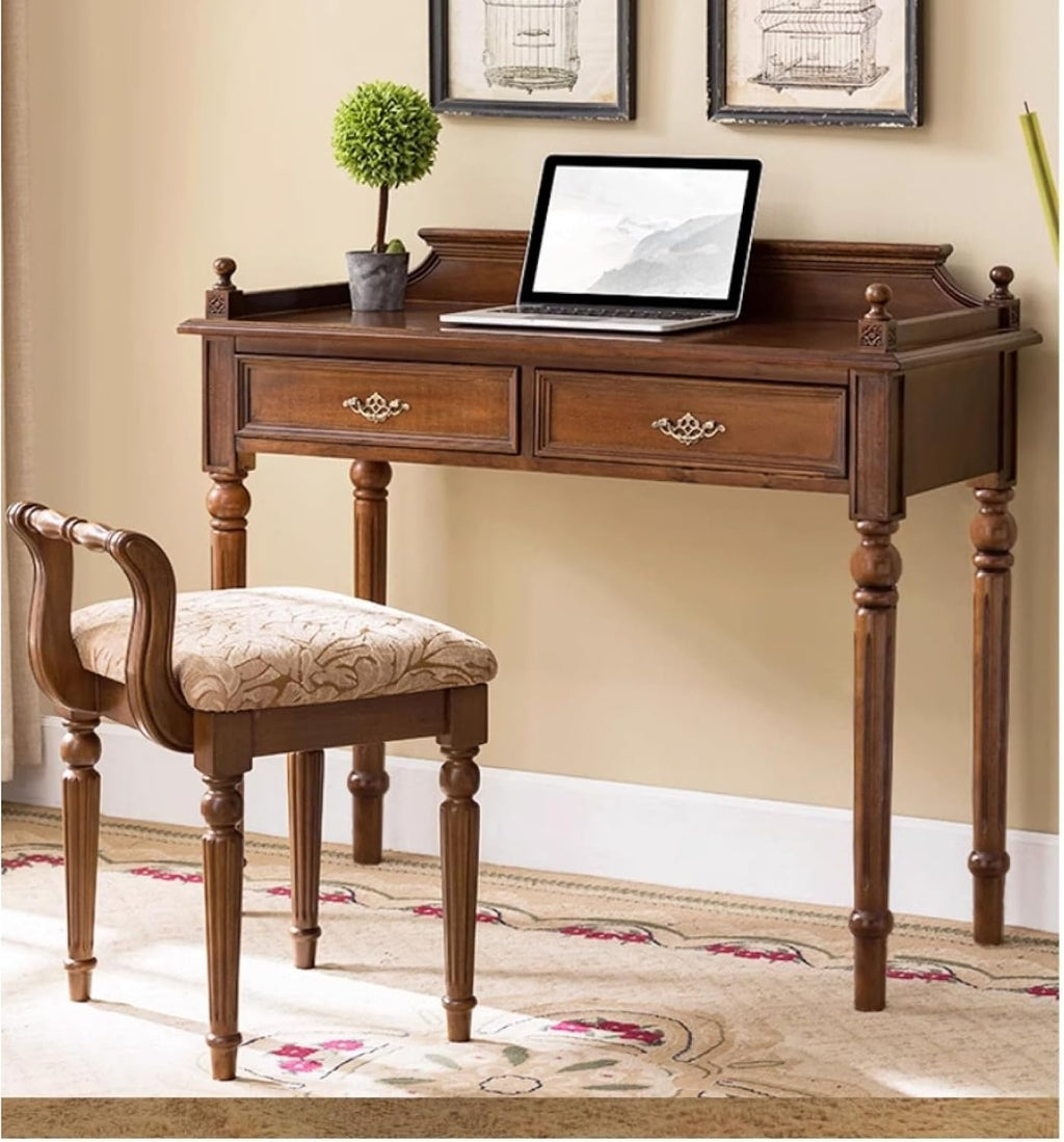 Solid wood Vanity Bench Stool,low back makeup Chair with PaddedCushion Ottoman Bench,American vintage makeup stool, solid wood carved legs piano stool for bedroom, living room, bathroom, beauty salon