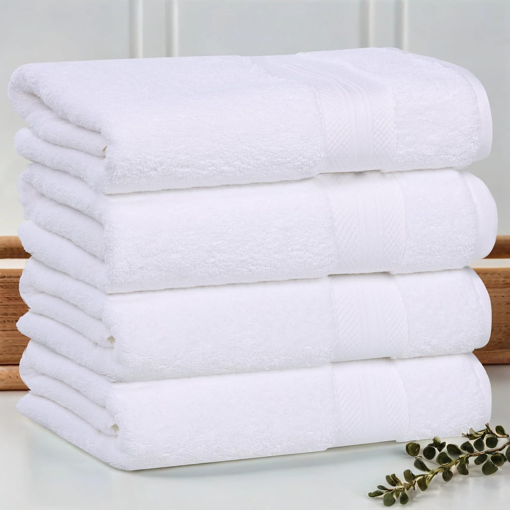 Superior Turkish Cotton Bath Towel Set of 4, Body Towels for Shower, Guest Bath, Home Bathroom Essentials, Quick Drying, Thick, Soft, Plush Heavyweight, Spa, Hotel, Resort, Aria Collection, White