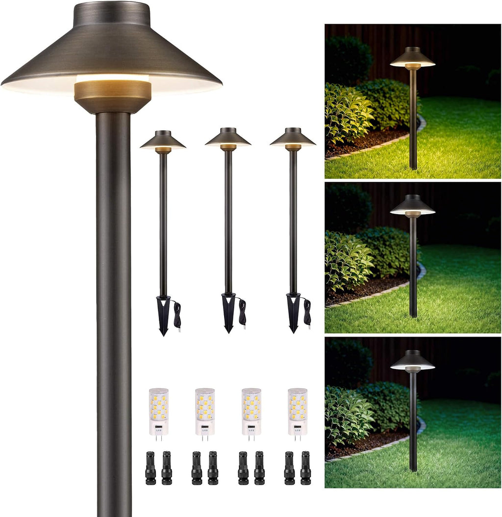 Gardenreet Outdoor Brass Pathway Lights, Warm & Neutral White Adjustable Low Voltage Landscape Path Lighting, 12v Walkway Light LED Waterproof, Bronze for Outside Garden Yard with G4 Bulb (4 Pack)