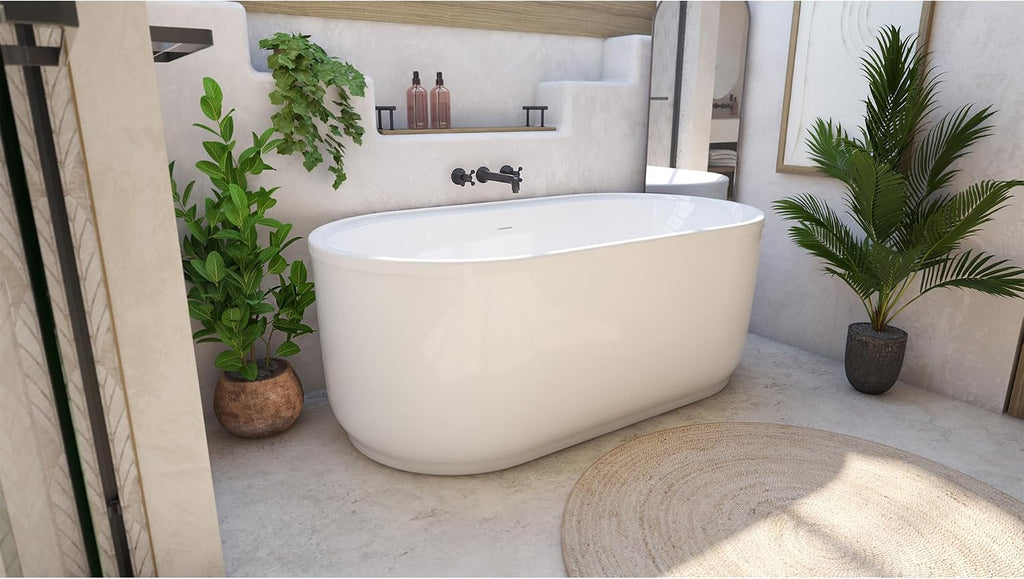 DreamLine Encore 65 3/4 inch L x 34 1/4 inch W x 23 1/8 inch H Freestanding Acrylic Bathtub with Brushed Nickel Drain