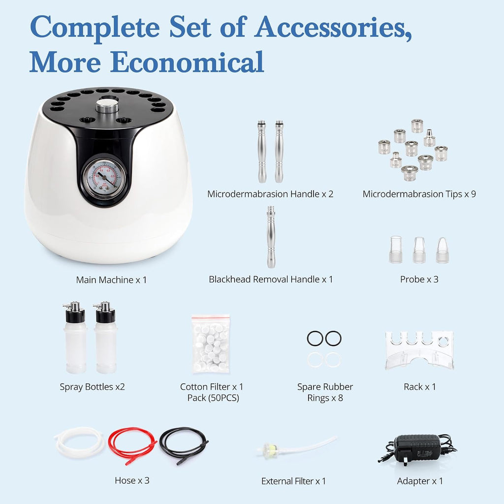UNOISETION 3-in-1 Diamond Microdermabrasion Machine, 65-68cmHg Suction Power Professional Dermabrasion Machine for Beauty Salon Esthetician, 12 Replaceable Tips, Suitable for All Skin Types