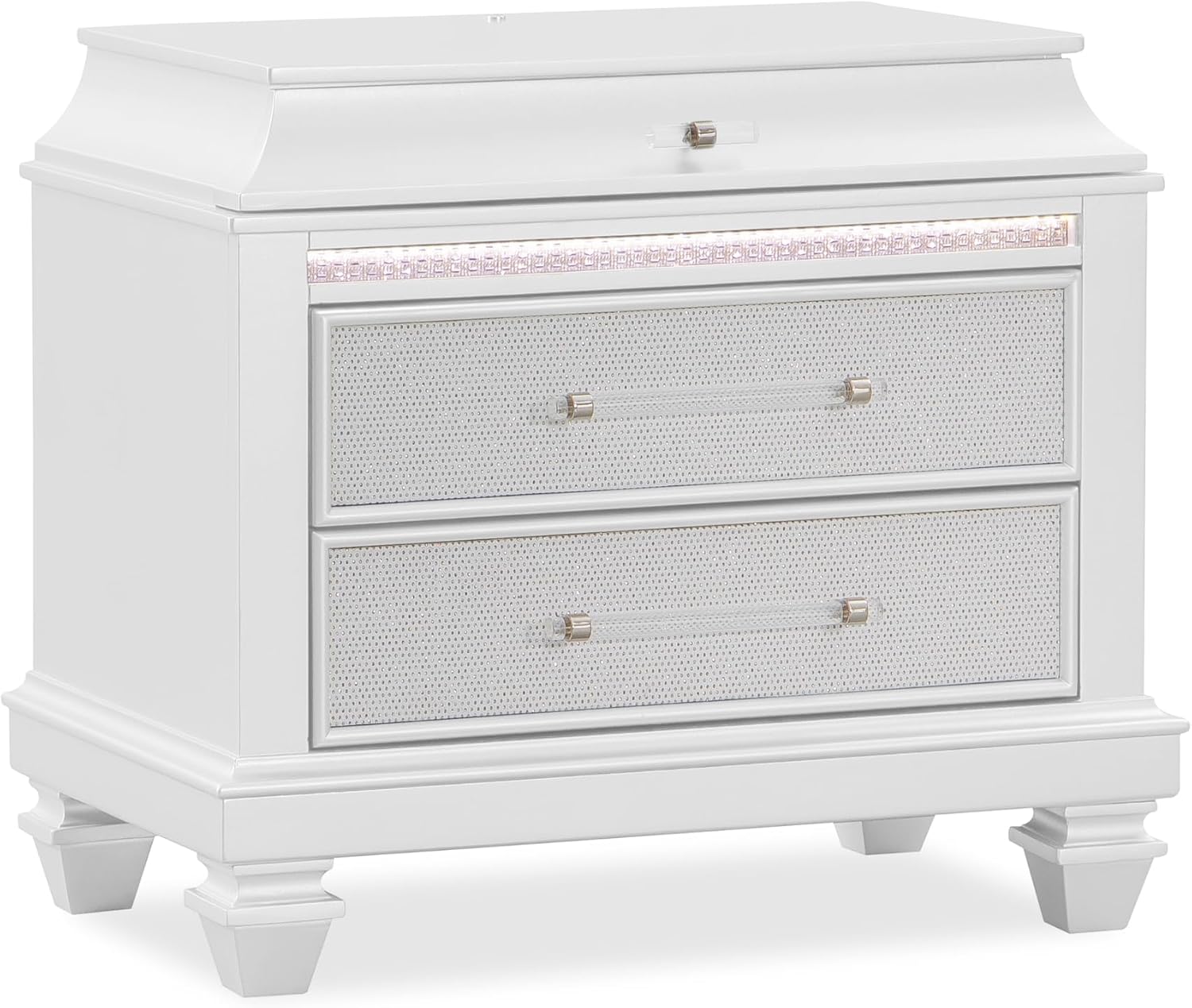 First of a Kind Sabrina Modern Glam 4-Piece Queen Bedroom Set with Led Upholstered Headboard – Luxury Contemporary Bedroom Furniture Collection by Cosmos Furniture, White