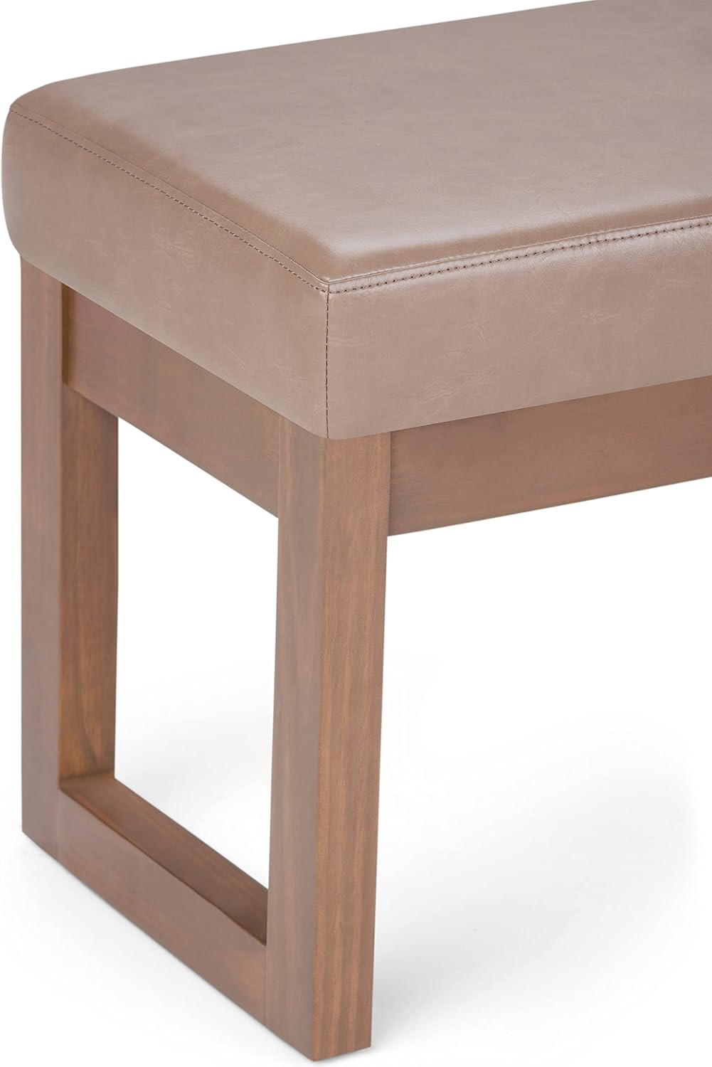 SIMPLIHOME Milltown Small Ottoman Bench - 27' Wide x 18' High Upholstered Vegan Leather Rectangle Footstool Ottoman in Ash Blonde, Contemporary Bench for Living Room with Cushioned Seat, Assembled