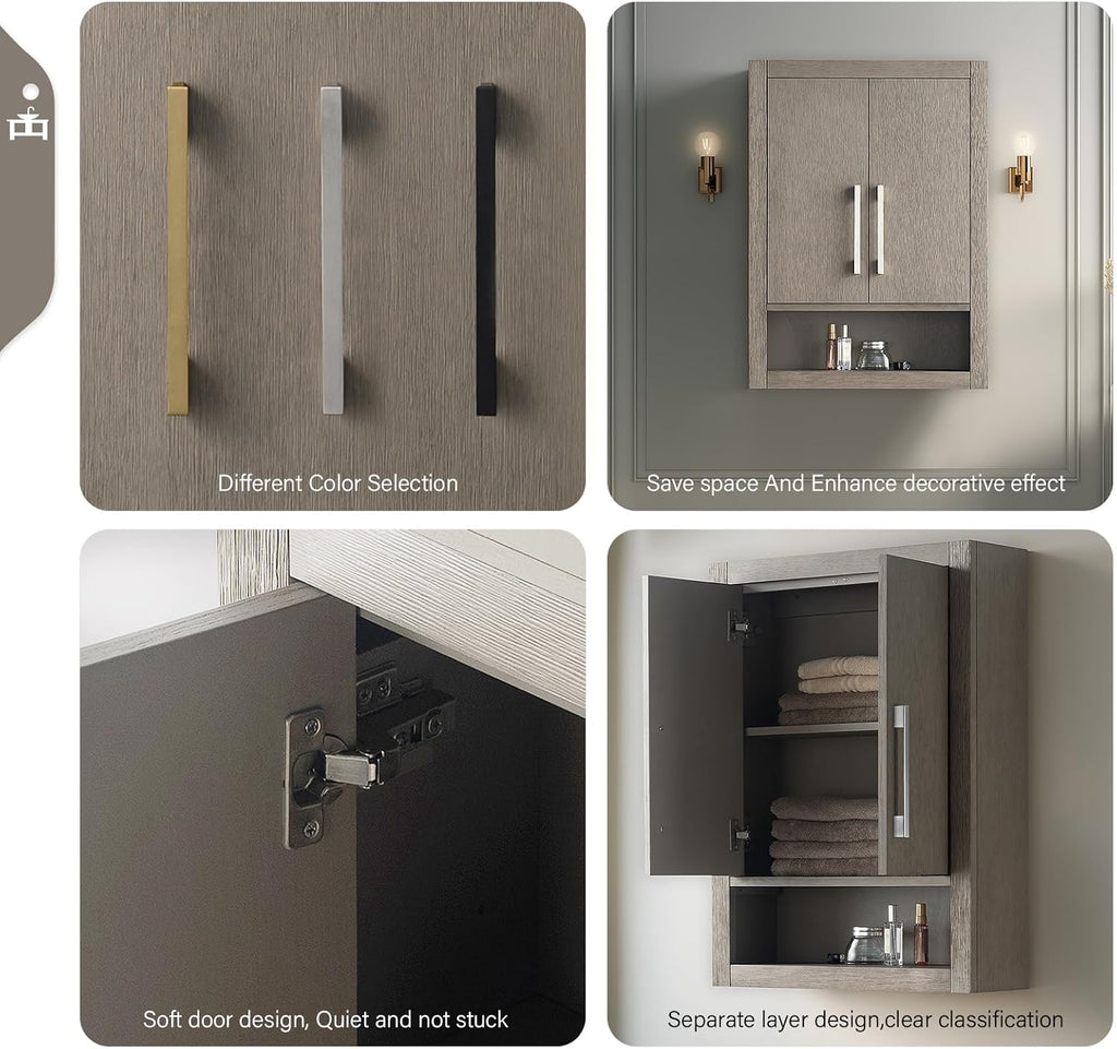 Vanity Art 24' Bathroom Vanity with Storage Cabinet & Shelves, Storage Cabinet with Soft-Closing Doors,VA90-TC-DG-BN1
