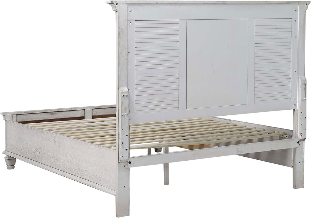 Coaster Home Furnishings Franco Farmhouse 4-Piece Bedroom Set Eastern King Size Storage Panel Bed Frame 57-inch Headboard Distressed White 205330KE-S4