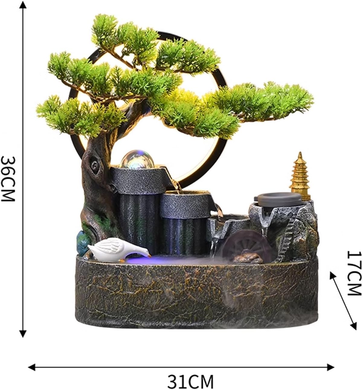 Tabletop Fountain Rockery, Flowing Water Bonsai Circular Mountain Fountain Indoor Entrance Living Room Desktop Feng Shui Wheel Decorations Desktop Fountain Decorations Desktop Fountain (Size : Small