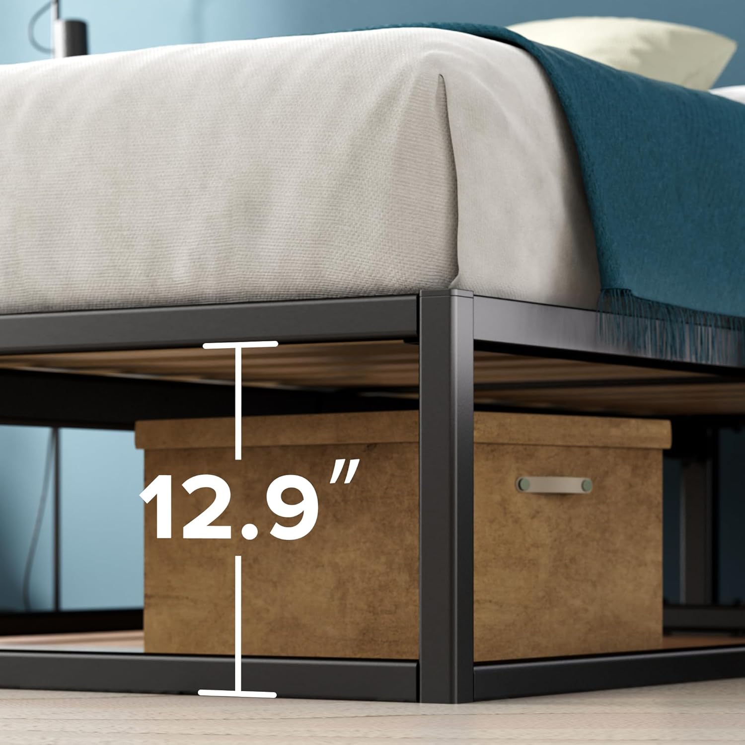 Zinus Joseph 14 Inch Platform Bed Frame, Wood Slat Support, No Box Spring Needed, Eco Friendly WonderBox(TM) Packaging, Easy Assembly, Black, Twin