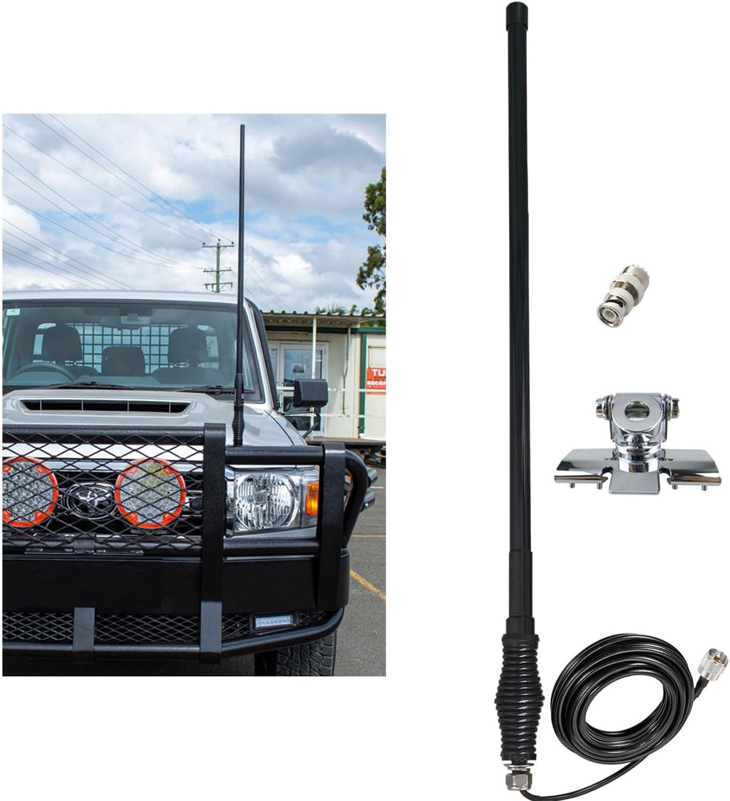 SIGNALPLUS 2m 70cm GMRS Mobile Antenna for Vehicle, VHF UHF Car Ham Radio Antenna with Spring Base, Car Bonnet Bracket, PL259, Compatible with Amateur Mobile Radio, Ham Radio, GMRS Two Way Radio