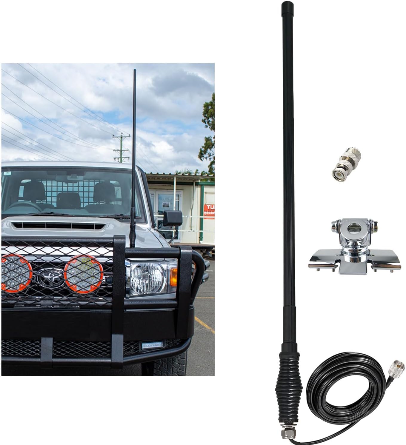 SIGNALPLUS 2m 70cm GMRS Mobile Antenna for Vehicle, VHF UHF Car Ham Radio Antenna with Spring Base, Car Bonnet Bracket, PL259, Compatible with Amateur Mobile Radio, Ham Radio, GMRS Two Way Radio