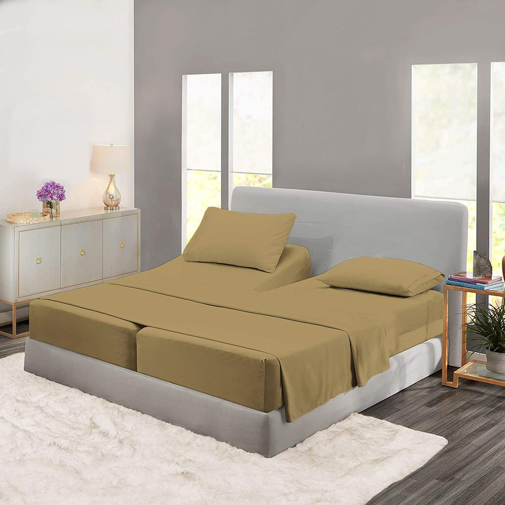 Cotton Home- 5 Pieces Split King Size Beige Color Sheet Set – Soft Quality Luxury 18 Inch Deep Pocket & Bedding Set with Flat Sheet, Fitted Sheet, 2-Pillow Covers(20' x 30') Inches
