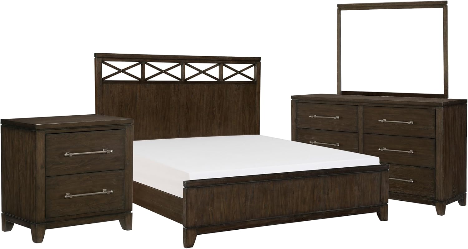 Benzara Gia Four Pc Queen Bedroom Set- Accents on Headboard- Wood- Modern Style