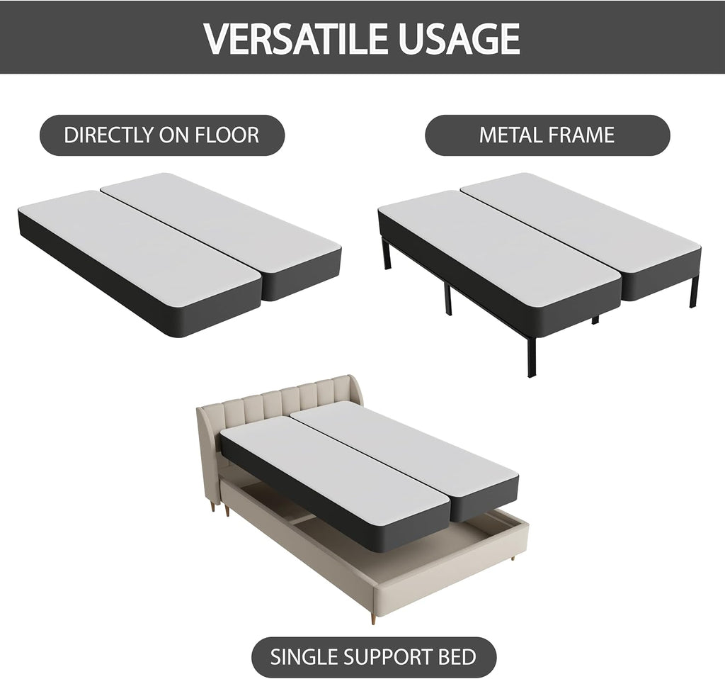 Greaton, Box Spring Bed Base Full Size, 4-Inch Wood Mattress Foundation – Amish Made in USA – Quiet Noise Free, 2-Pieces Under Mattress-Support BoxSpring, Fully Assembled, Gray