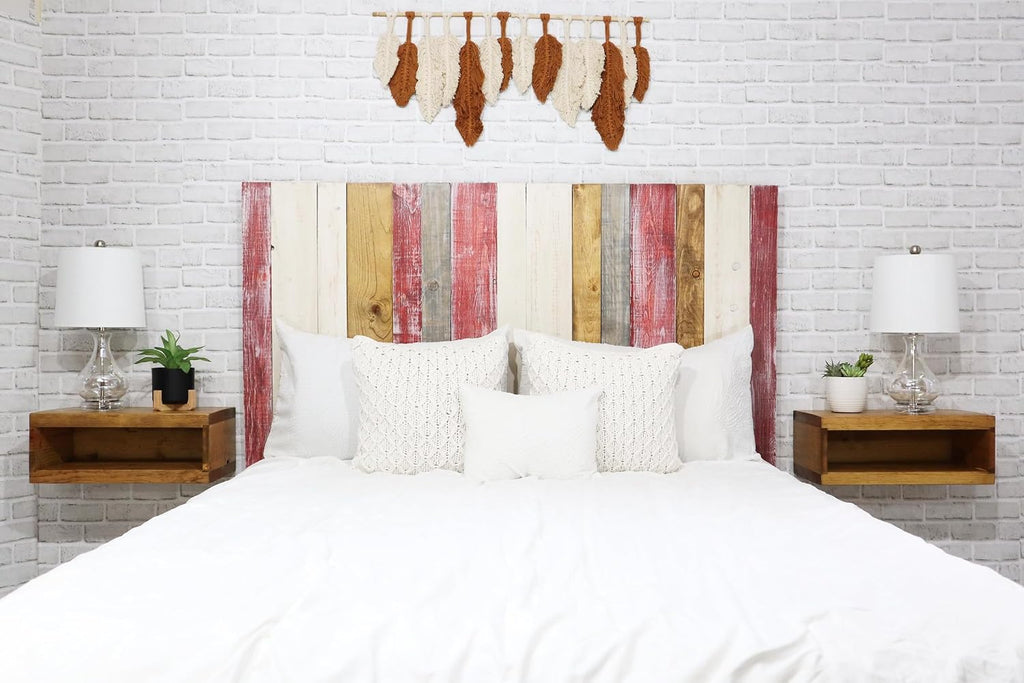 Barn Walls Country Mix Signature Design, Multicolored Solid Wood Headboard, Floating Panels, Wall Mount, Adjustable Height, Easy Assembly, Queen Size