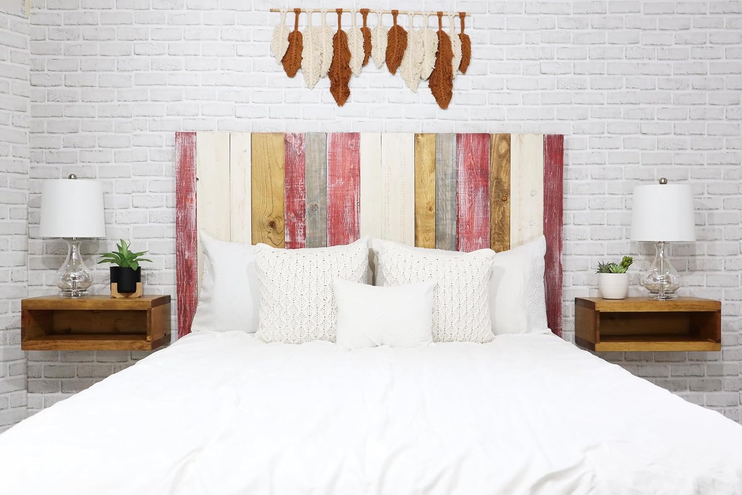 Barn Walls Country Mix Signature Design, Multicolored Solid Wood Headboard, Floating Panels, Wall Mount, Adjustable Height, Easy Assembly, Queen Size
