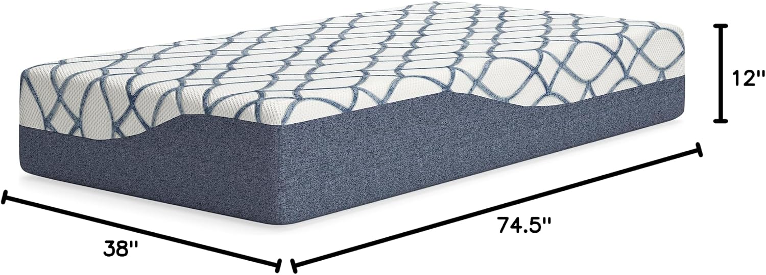Signature Design by Ashley 12 Inch Chime Elite 2.0 Plush Green Tea Memory Foam Mattress for Cool Sleep and Pressure Relief, Twin, Fiberglass-Free, Mattress In A Box