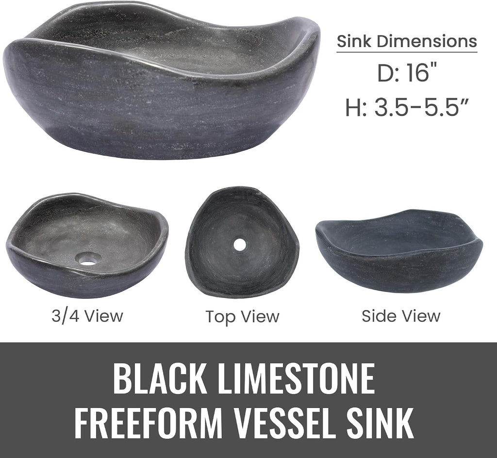 Eden Bath Round Freeform Vessel Sink, Honed Black Limestone - Stylish Bathroom Sink