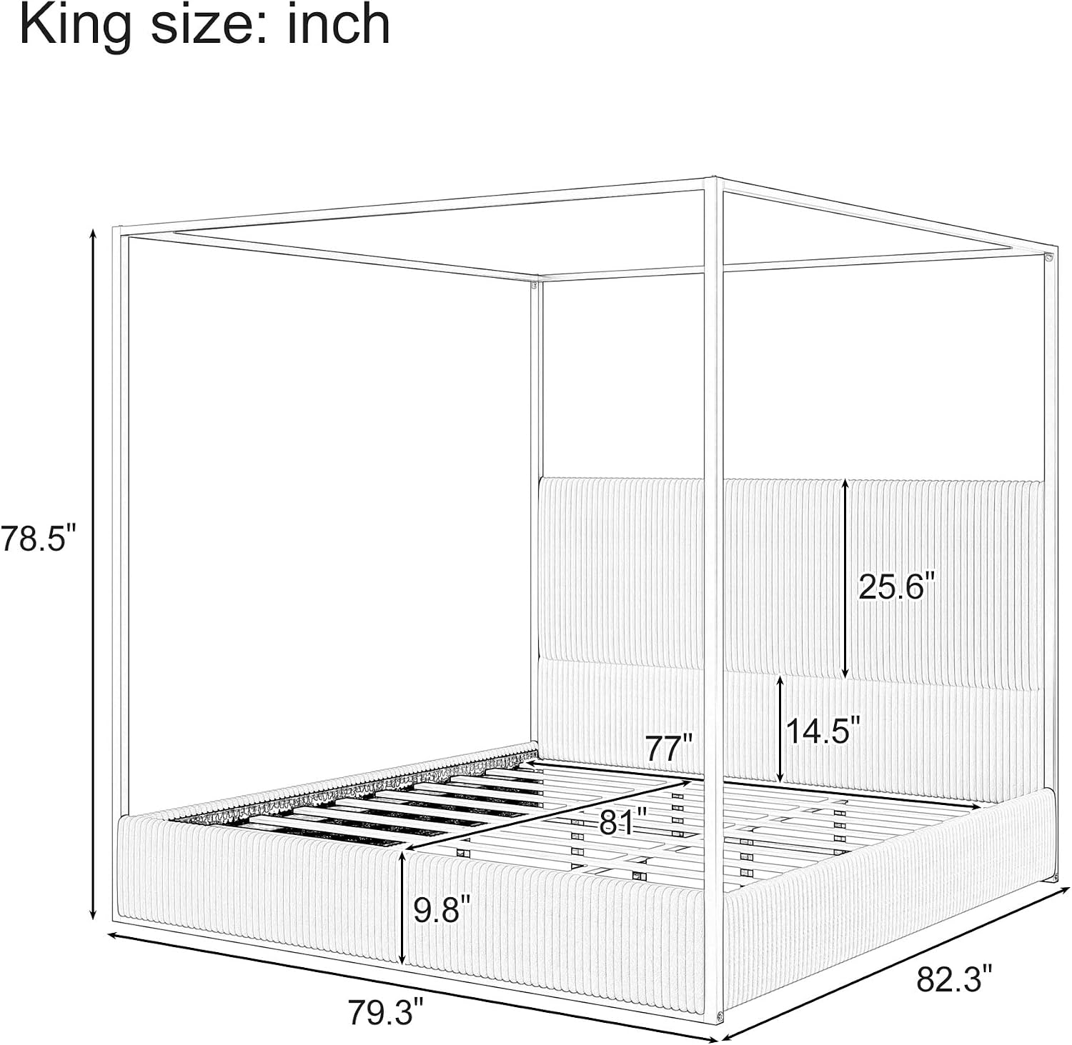 Harper & Bright Designs Luxury Canopy Bed with Tall Corduroy Upholstered Headboard, King Size Upholstered Canopy Bed with Wood Slat Support and Four Poster, No Box Spring Needed, Gold + Beige