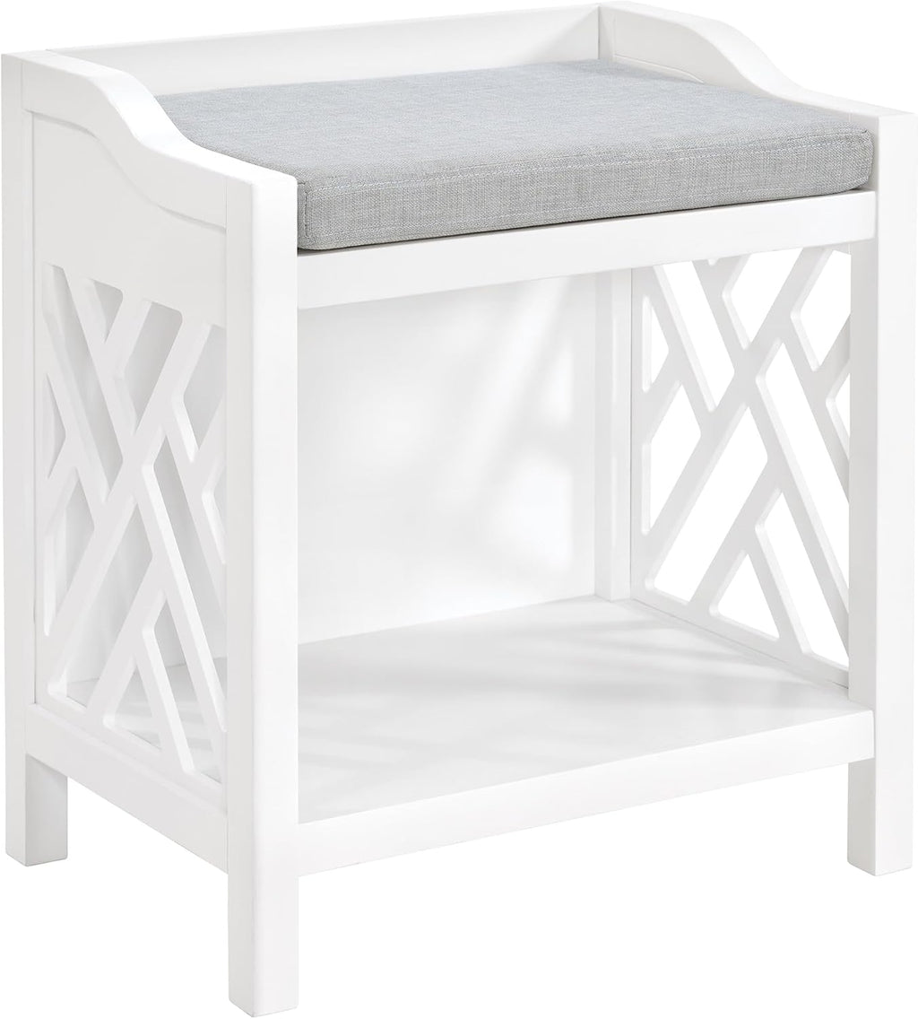 Alaterre Furniture Coventry Bench Stool with Cushion - Pine Wood Bench for Entryway or Bathroom Storage - Use as Shoe Rack, Vanity Chair and More (White)