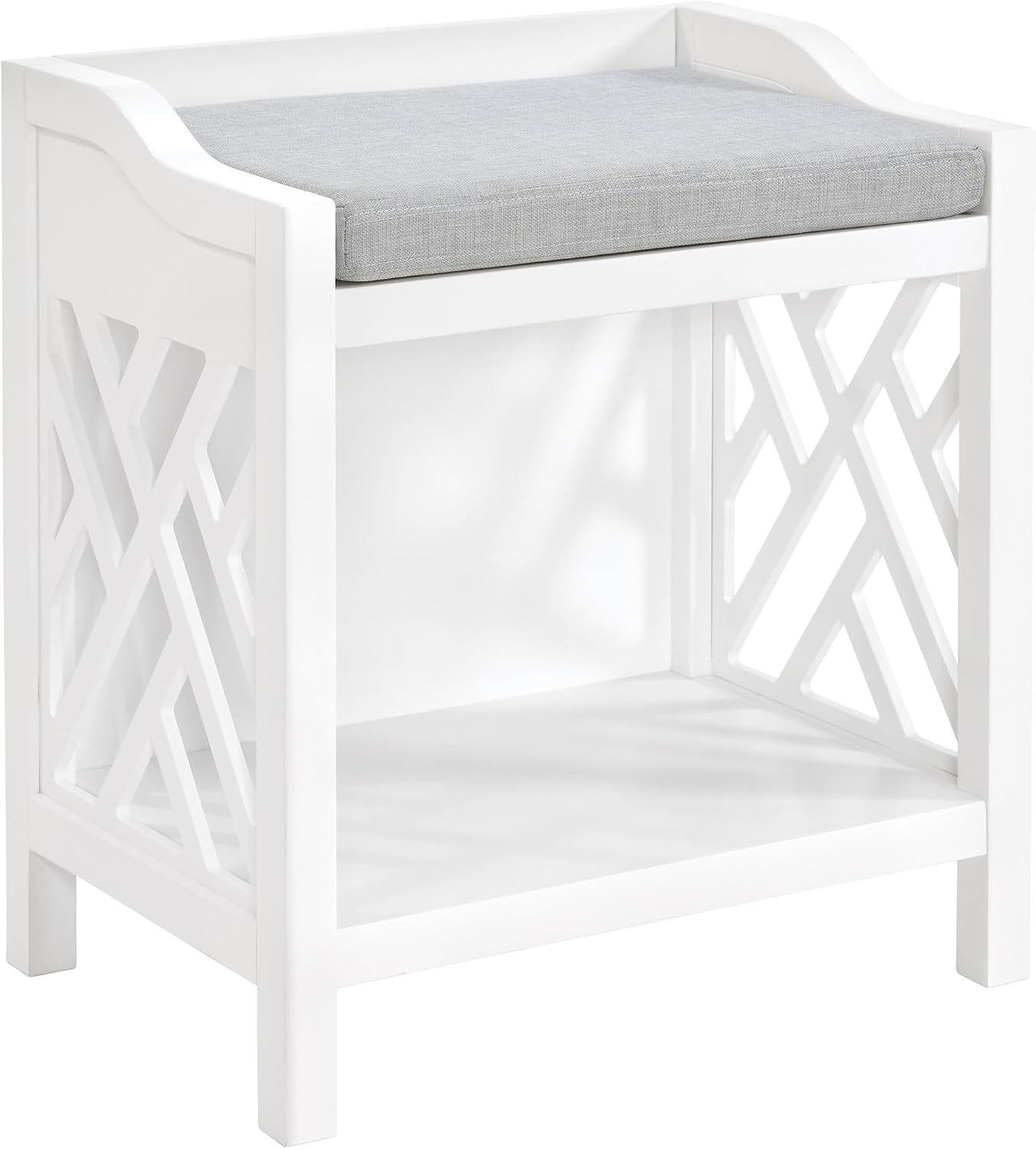 Alaterre Furniture Coventry Bench Stool with Cushion - Pine Wood Bench for Entryway or Bathroom Storage - Use as Shoe Rack, Vanity Chair and More (White)