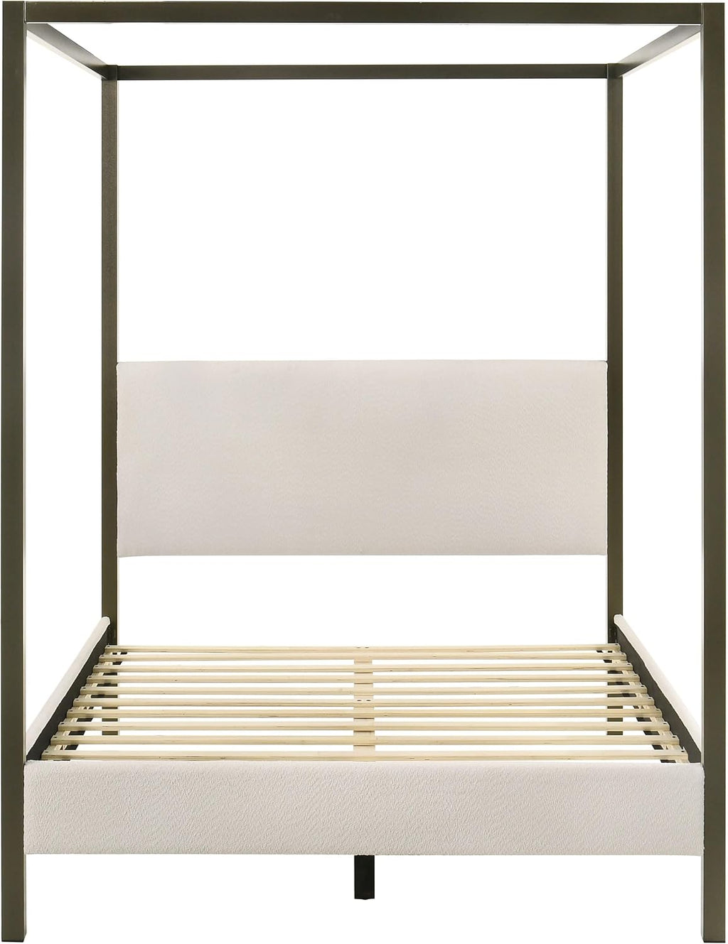 Coaster Home Furnishings - Monroe - Wood - Upholstered Canopy Bed with Four-Post Metal Frame, Padded Headboard and Transitional Style - Bedroom - Queen Size - Vanilla - 300834Q