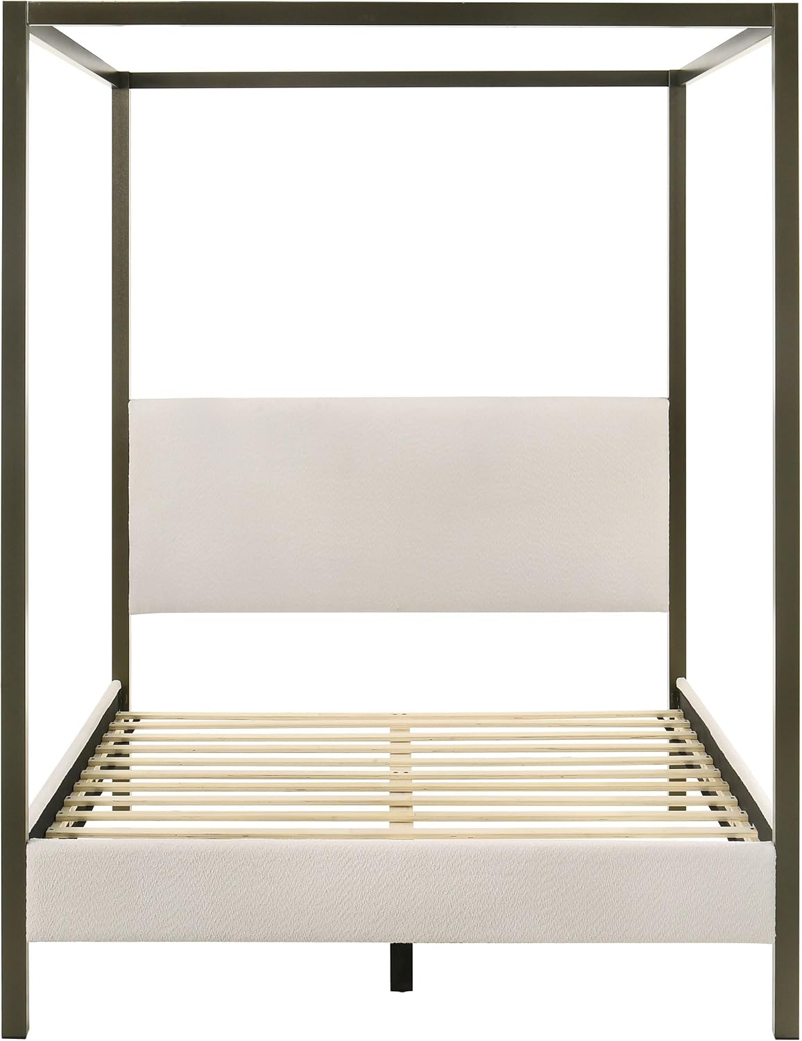 Coaster Home Furnishings - Monroe - Wood - Upholstered Canopy Bed with Four-Post Metal Frame, Padded Headboard and Transitional Style - Bedroom - Queen Size - Vanilla - 300834Q