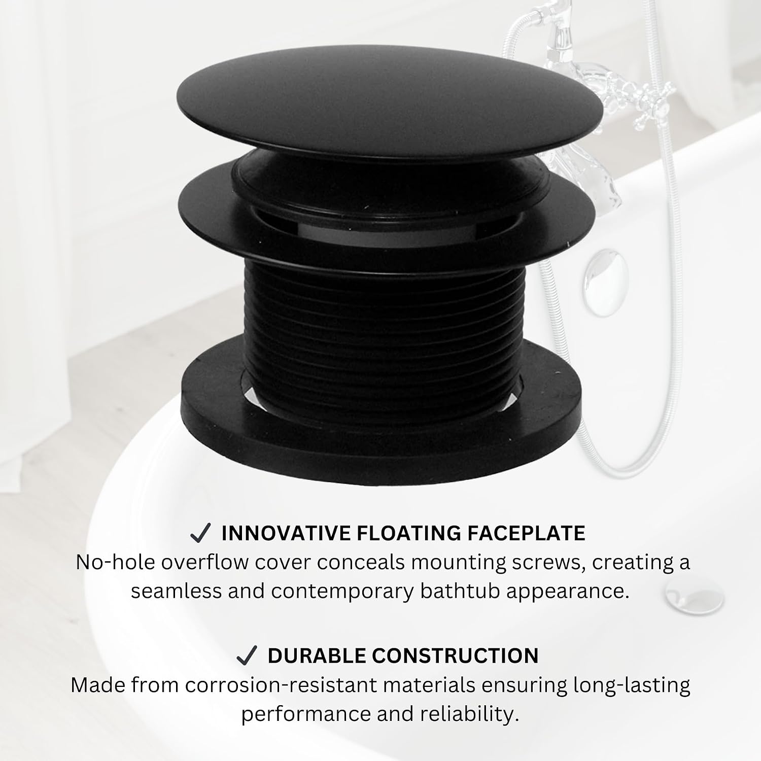 Westbrass D398RK-50-62 1-1/2' NPSM Coarse Thread Mushroom Tip-Toe Bathtub Drain Stopper with Illusionary Overflow Faceplate, Matte Black (50-Pack)