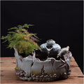 Desktop Fountain Ceramic Tabletop Fountain with Imitation Old Bamboo Basin Design for Indoor and Outdoor Table Desk Office Patio Decoration