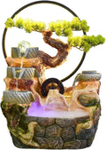 Tabletop Fountain Indoor Relaxation Desktop Fountain Waterfall with Automatic Pump Zen Meditation Feature Artificial Bonsai Decoration for Home Office Bedroom Desk(Large)