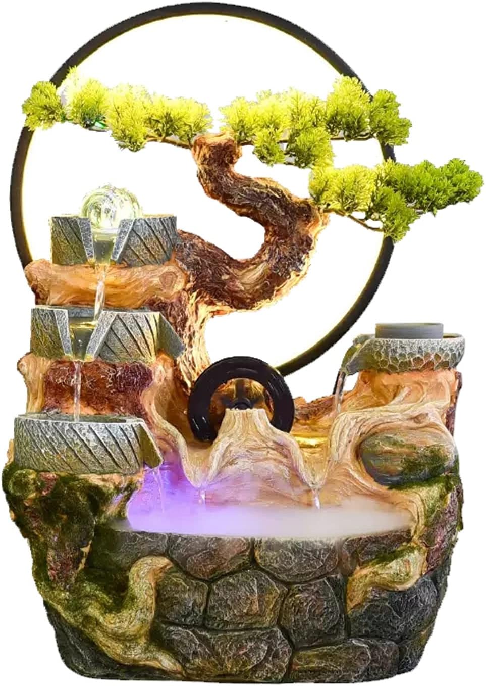 Tabletop Fountain Indoor Relaxation Desktop Fountain Waterfall with Automatic Pump Zen Meditation Feature Artificial Bonsai Decoration for Home Office Bedroom Desk(Large)